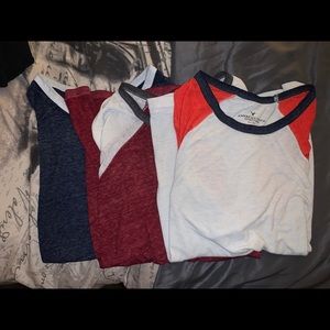 american eagle 3 tee bundle burgundy, blue, & red